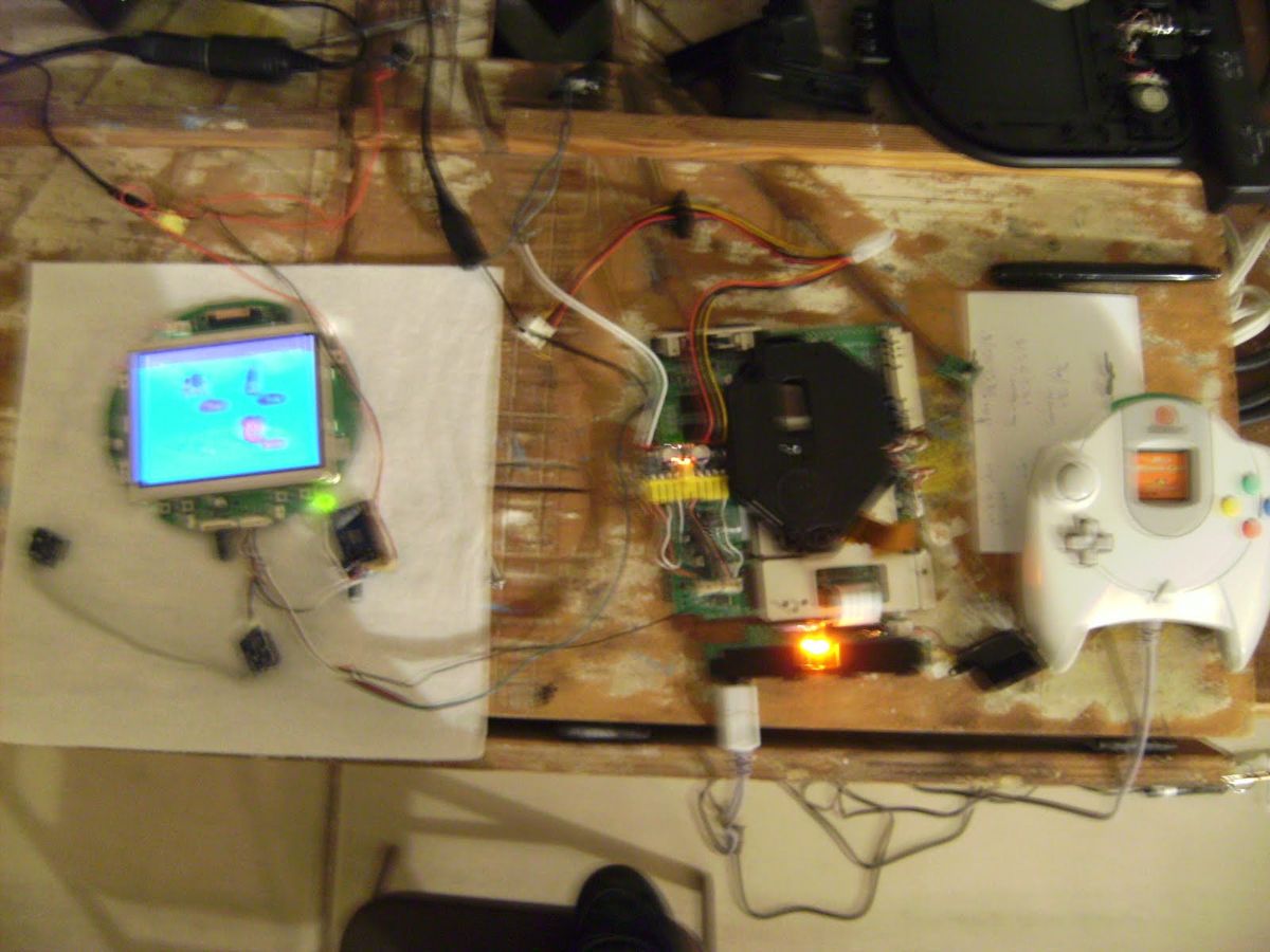 The Dreamcast hooked up to the screen