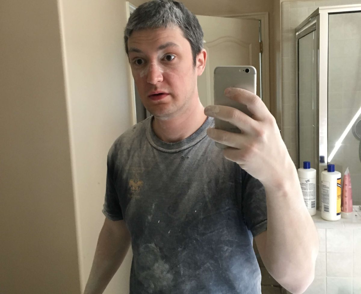 Me white as a ghost after sanding the drywall mud